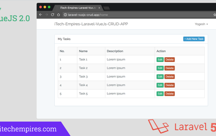 Laravel 5.5 VueJs 2.0 CRUD Operations Application