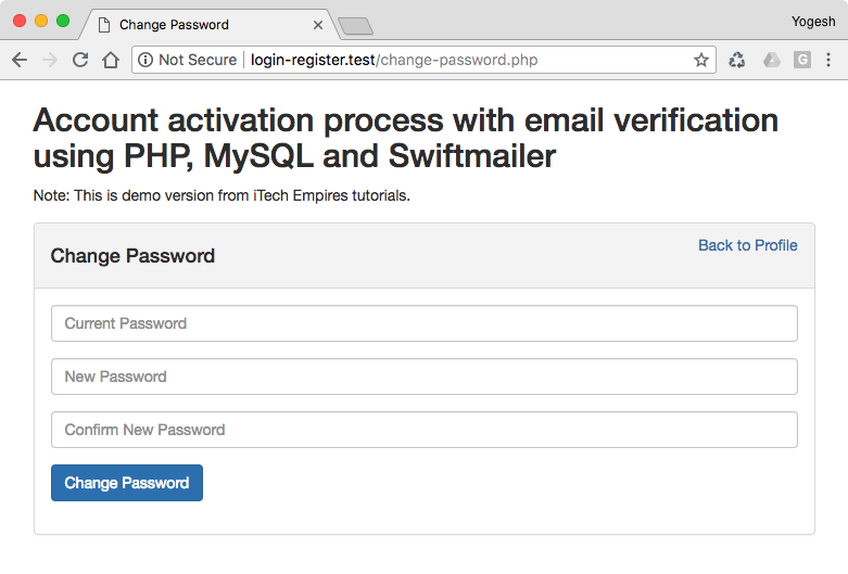 Change User Password by Validating Current Password in PHP MySQL